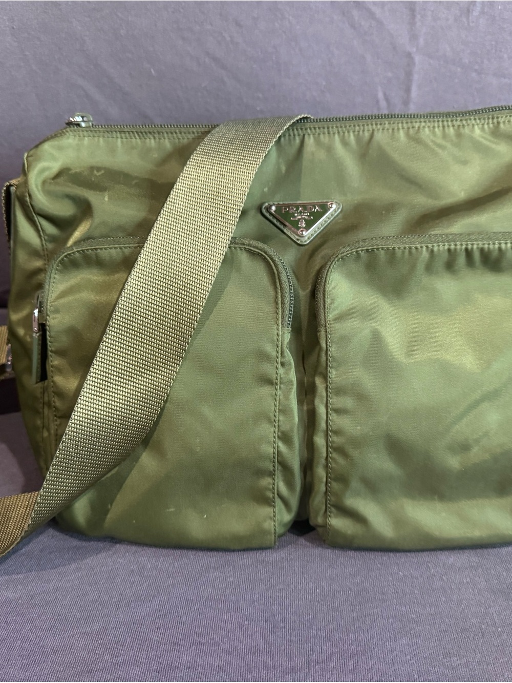 Prada Olive Nylon Two-Pocket Messenger Bag